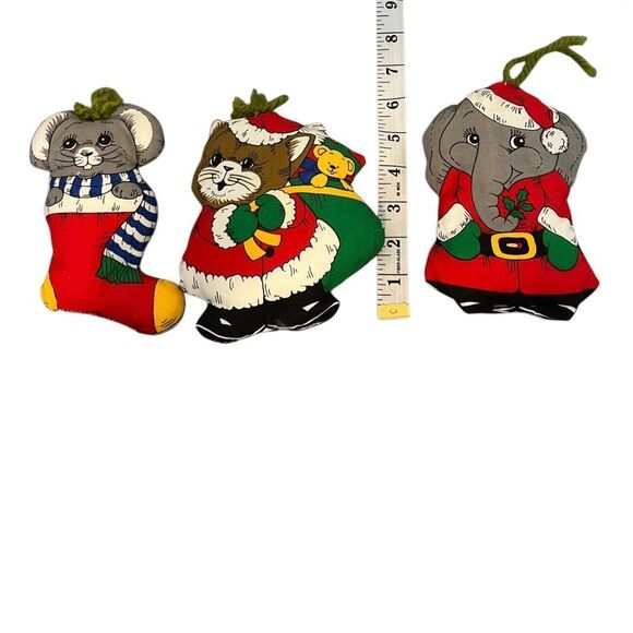 Vintage Set of 3 70s Animal Stuffed Handmade Kitchy Christmas Ornamants - Picture 3 of 4